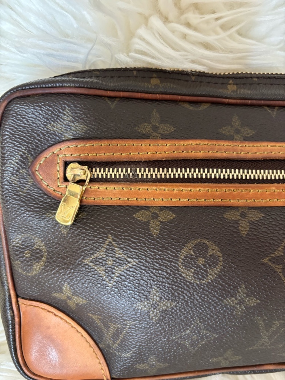 Louis Vuitton Brown Monogram Marly Dragonne GM Toiletry Pouch Clutch Tan Trim - Picture 11 of 11